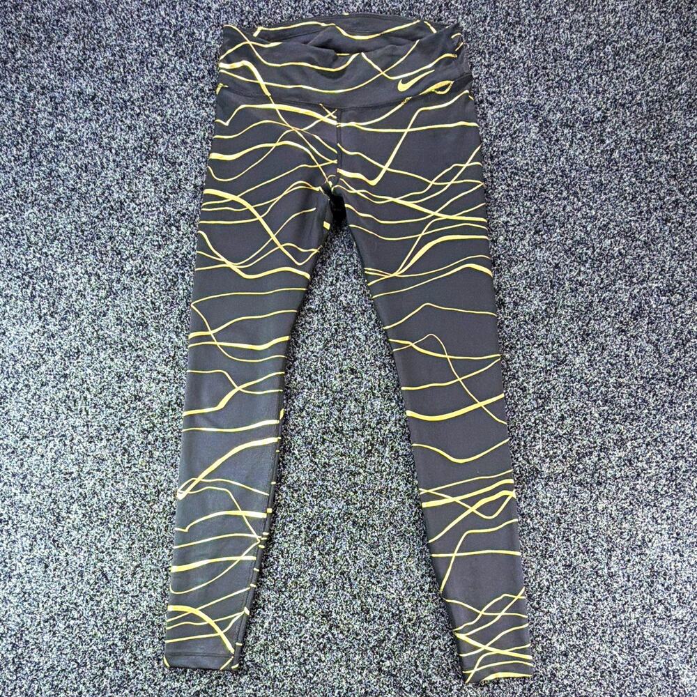 Nike Dri-FIT Women's M Black/Gold Abstract Leggings Zip Pocket Drawstring